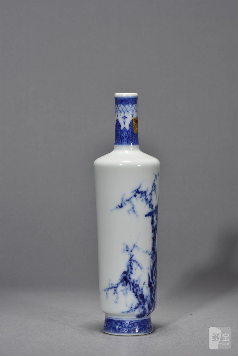 民国 王步风格青花花鸟棒槌瓶 - 图3
